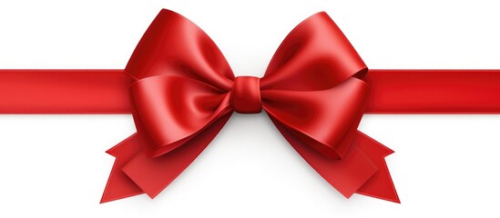 Elegant red gift bow with crossed satin ribbons isolated on a clean white background for festive and decorative purposes.