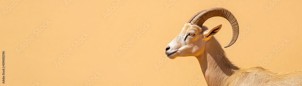 Poster A profile view of a goat against a soft orange background.