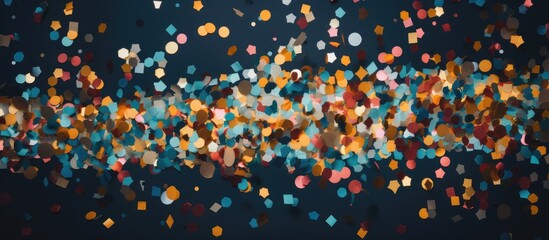 Colorful confetti scattered on the floor creating a festive atmosphere after a celebration party backdrop for joyous occasions