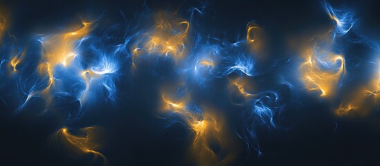 Smooth blue and yellow luminous patterns glowing against a dark background creating an ethereal abstract visual effect