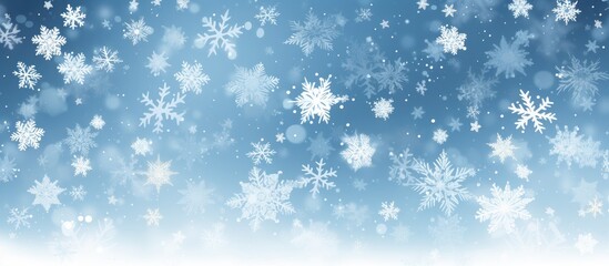 Winter snow backdrop vector design featuring falling snowflakes on a serene blue background ideal for seasonal graphics and holiday themes