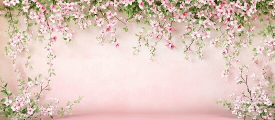 Mother's Day celebration backdrop with a light pink base adorned with beautiful spring flowers for festive occasions and congratulatory events