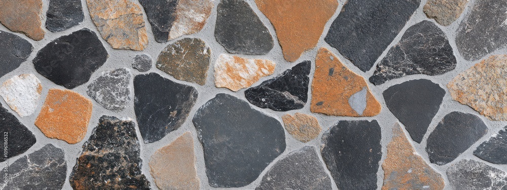 Poster A textured surface of various stones in earthy tones arranged in a mosaic pattern.