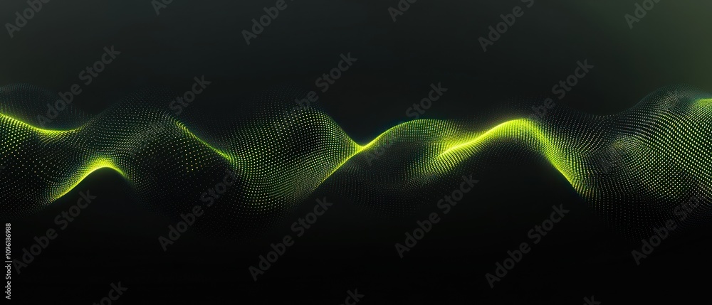 Poster Abstract wave pattern with green highlights on a dark background, suggesting sound or data flow.