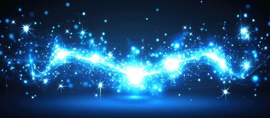 Fototapeta premium Magical blue abstract bokeh backdrop with glowing lights sparkling effect for events and celebrations neon illumination decor
