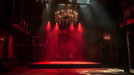 Dramatic stage setting inspired by classic horror themes, with captivating lighting