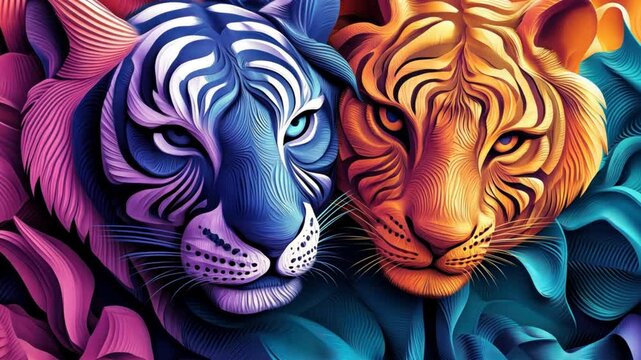 3D animal pattern with relief effects, abstract and colorful with high-definition graphics, bold textured design.