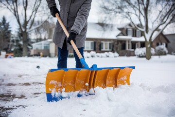 Homeowner removing snow from his driveway after a snowstorm