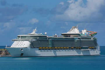 Modern refurbished mega family cruiseship cruise ship liner Liberty docked at Royal Navy Dockyard...
