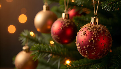 Obraz premium Golden Glow and Red Radiance: A Holiday Dreamscape