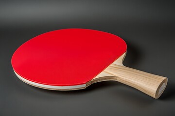 A Red And Wooden Ping Pong Paddle Isolated