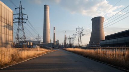 A Glimpse into the Heart of Industry: Power Plant Silhouette Against a Serene Sky