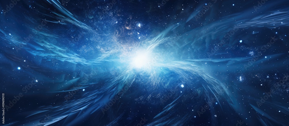 Wall mural abstract cosmic explosion with vibrant blue tones representing outer space and travel in a zooming e