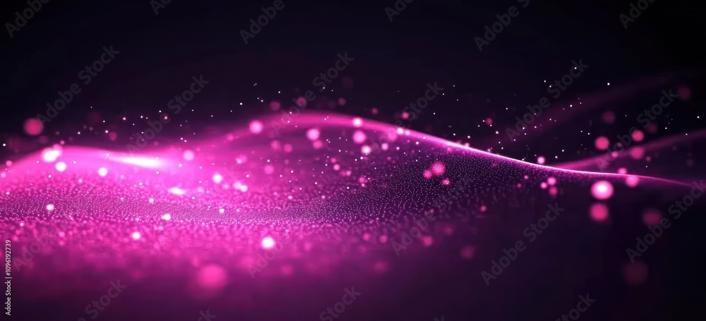 Poster a vibrant, abstract wave of pink light and particles creating a dreamy atmosphere.
