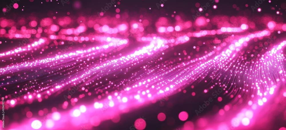 Poster A vibrant display of pink lights creating a dynamic, wave-like pattern.