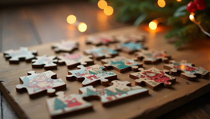 Rustic Table with Charming Holiday Puzzle