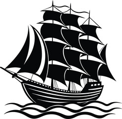 Sailing ship silhouette illustration on white background.
