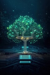 Futuristic Tree with Circuit Board Elements