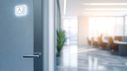 Open door with exit sign, symbolizing the freedom and opportunity to leave behind the past and embrace new beginnings, encouraging a sense of liberation and forward movement.