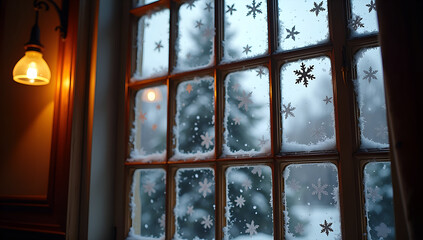 Naklejka premium Window Wonderland: Winter Captured in Detail