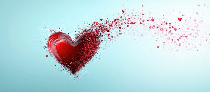 Valentine's Day themed abstract red heart design with light blue background and empty text space for romantic messages or promotions