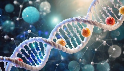 Vibrant Enlarged DNA Helix Model with Bright Colors and Accentuated Spots, Highlighting Molecular Details in an Artistic Representation of Genetic Structure and Chromosomal Patterns for