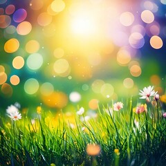 spring background with grass and flowers