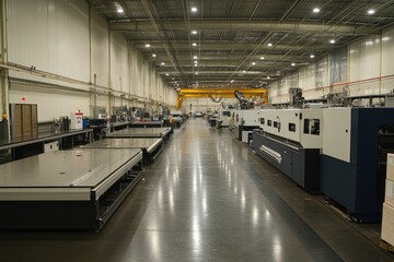 Obraz premium Modern printing and packaging factory with automation machinery