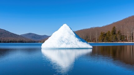 Fototapeta premium Majestic Iceberg Reflection in Clear Lake Surrounded by Serene Blue Sky and Mountains, Showcasing the Beauty of Nature and Tranquility in a Scenic Landscape