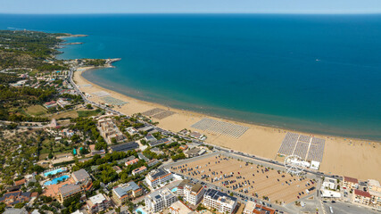 Aerial view of San Lorenzo beach in Vieste, Puglia, Italy. It is one of the most beautiful tourist...