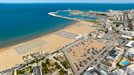 Aerial view of Vieste, in the province of Foggia, Puglia, Italy. It is a tourist destination in...