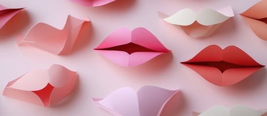 Fototapeta premium Colorful paper lips for weddings and parties creative decoration ideas for celebrations and events in pink and red hues