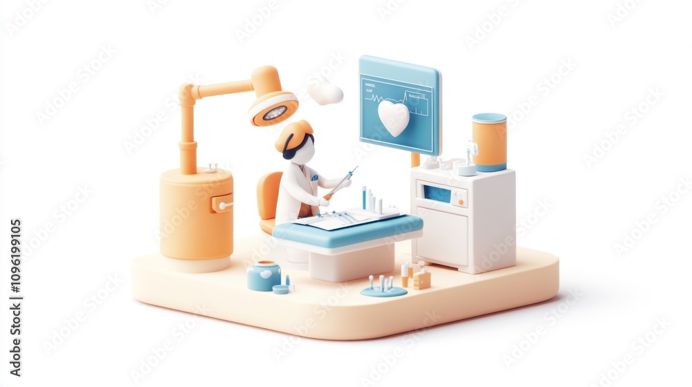 Poster A stylized laboratory scene with a researcher analyzing data on a screen.
