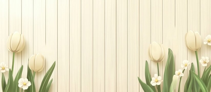 Minimalist spring tulips with wooden backdrop perfect for advertising promotions and floral themed marketing materials.