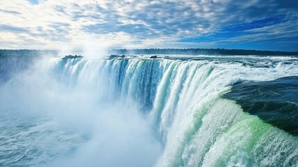 Majestic view of Iguazu Falls showcasing cascading waters and mist against a vibrant sky, highlighting its status as a Natural Wonder of the World