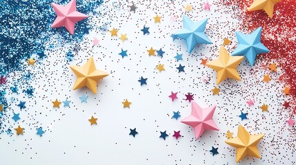 Watercolor stars and sparkles scattered around  2025 , on a white background