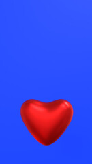 Red heart on blue background, vertical, space for text.