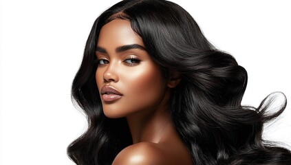 Fototapeta premium Beautiful black female model with curly black hair