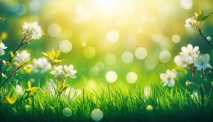 Obraz premium spring or summer background with grass and white flowers
