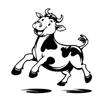 happy black and white cow jumping clip art preview