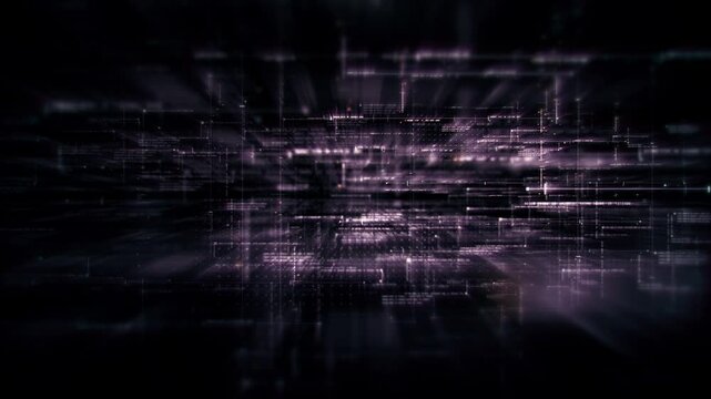 Futuristic network simulation blending AI, quantum physics, and deep learning, with a particle matrix analyzing data in a sleek, HUD-style interface