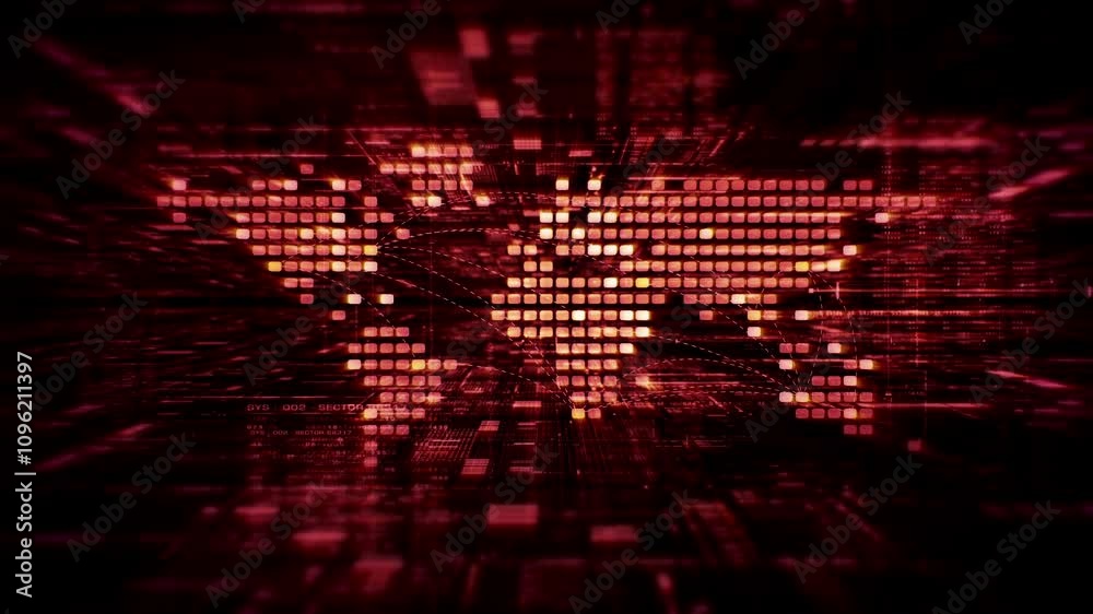 Aufkleber Futuristic global network simulation blending AI, quantum physics, and deep learning, with a particle matrix analyzing data in a sleek, HUD-style interface