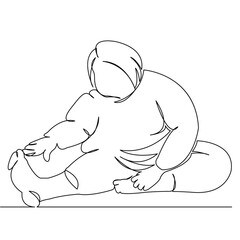 One continuous single drawing line art flat doodle yoga, young, woman, fitness, overweight, fat, obese. Isolated image hand draw contour on a white background
