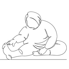 One continuous single drawing line art flat doodle yoga, young, woman, fitness, overweight, fat, obese. Isolated image hand draw contour on a white background
