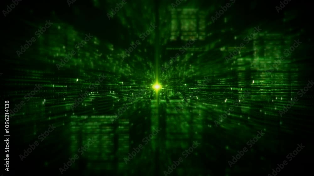 Aufkleber Futuristic network simulation blending AI, quantum physics, and deep learning, with a particle matrix analyzing data in a sleek, HUD-style interface