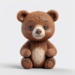 Fototapeta premium Adorable Brown Bear Cub Cute Cartoon 3D Render Baby Animal Wildlife Fluffy Sweet Friendly Innocent