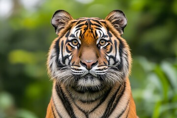 Fototapeta premium A close-up portrait of a tiger showcasing its striking features and vivid colors.