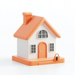 A minimalist 3d home design for app and web interfaces, featuring a plastic rendering of a house on a white background. 3d cartoon illustration representing safety 