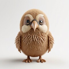 Obraz premium Adorable Fluffy Baby Owl Cartoon Bird 3D Render