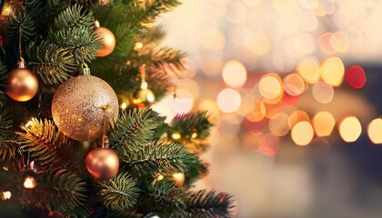 Decorate christmas tree on blur background.